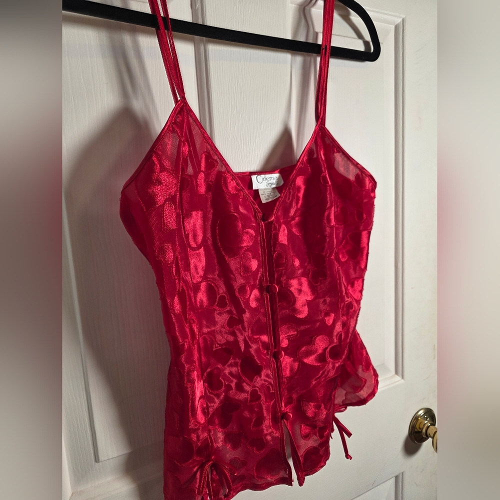 Cinema Etoile Red Heart Button Up Top Size Medium Y2K Vintage